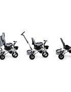 Ecotoys Tricicleta pentru copii Jm-068-17 Gri cu sezut rotativ spatar reglabil in 4 pozitii roti din cauciuc frana si greutate maxim admisa 25 kg