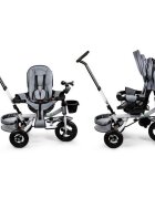 Ecotoys Tricicleta pentru copii Jm-068-17 Gri cu sezut rotativ spatar reglabil in 4 pozitii roti din cauciuc frana si greutate maxim admisa 25 kg