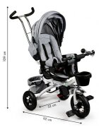 Ecotoys Tricicleta pentru copii Jm-068-17 Gri cu sezut rotativ spatar reglabil in 4 pozitii roti din cauciuc frana si greutate maxim admisa 25 kg