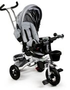 Ecotoys Tricicleta pentru copii Jm-068-17 Gri cu sezut rotativ spatar reglabil in 4 pozitii roti din cauciuc frana si greutate maxim admisa 25 kg