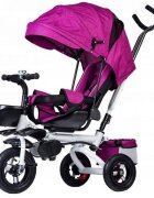 Ecotoys Tricicleta pentru copii Jm-068-17 Roz cu sezut rotativ spatar reglabil in 4 pozitii roti din cauciuc frana si greutate maxim admisa 25 kg