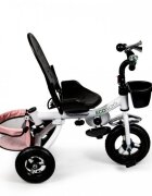 Ecotoys Tricicleta pentru copii Jm-068-17 Roz Pudra cu sezut rotativ spatar reglabil in 4 pozitii roti din cauciuc frana si greutate maxim admisa 25 kg
