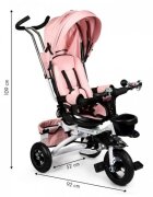 Ecotoys Tricicleta pentru copii Jm-068-17 Roz Pudra cu sezut rotativ spatar reglabil in 4 pozitii roti din cauciuc frana si greutate maxim admisa 25 kg