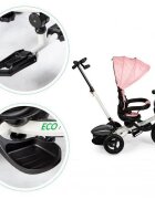 Ecotoys Tricicleta pentru copii JM-311 Roz cu sezut reversibil de la 12 luni pana la 25 kg spatar reglabil pozitie de somn si sezut rotativ