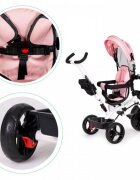 Ecotoys Tricicleta pentru copii Jm-322 Roz cu sezut reversibil frana roti din spuma Eva suport pentru picioare greutate admisa 25 kg