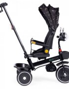 Ecotoys Tricicleta pentru copii Negru multifunctionala scaun rotativ 360 roti din spuma EVA suport pliabil pentru picioare bariera de siguranta maner pentru controlul directiei