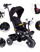 Ecotoys Tricicleta pentru copii Negru multifunctionala scaun rotativ 360 roti din spuma EVA suport pliabil pentru picioare bariera de siguranta maner pentru controlul directiei