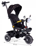 Ecotoys Tricicleta pentru copii Negru multifunctionala scaun rotativ 360 roti din spuma EVA suport pliabil pentru picioare bariera de siguranta maner pentru controlul directiei