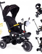 Ecotoys Tricicleta pentru copii Negru multifunctionala scaun rotativ 360 roti din spuma EVA suport pliabil pentru picioare bariera de siguranta maner pentru controlul directiei
