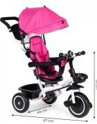 Ecotoys Tricicleta pentru copii Roz cu sezut reversibil pentru copiii intre 6 luni roti din spuma evaspatar cu husa moale si centura de siguranta in 5 puncte