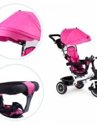 Ecotoys Tricicleta pentru copii Roz cu sezut reversibil pentru copiii intre 6 luni roti din spuma evaspatar cu husa moale si centura de siguranta in 5 puncte