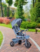 Ecotoys Tricicleta pentru copii WQL-066-18 Albastru 2 in 1 scaun rotativ 360 roti din spuma EVA suport picioare control al directiei suport pahar far cosulet