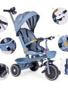 Ecotoys Tricicleta pentru copii WQL-066-18 Albastru 2 in 1 scaun rotativ 360 roti din spuma EVA suport picioare control al directiei suport pahar far cosulet