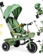 Ecotoys Tricicleta pentru copii WQL-066-18 Verde 2 in 1 scaun rotativ 360 roti din spuma EVA suport picioare control al directiei suport pahar far cosulet
