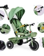 Ecotoys Tricicleta pentru copii WQL-066-18 Verde 2 in 1 scaun rotativ 360 roti din spuma EVA suport picioare control al directiei suport pahar far cosulet