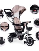 Ecotoys Tricicleta pentru copii WQL-066-52 Bej 2 in 1 cu scaun rotativ 360 roti din spuma EVA greutate admisa 25kg