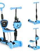 Ecotoys Trotineta 5 in 1 cu maner parental reglabil scaun reglabil 3 roti cu LED greutate suportata 20 kg varsta 3 ani+ albastru