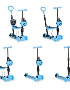 Ecotoys Trotineta 5 in 1 cu maner parental reglabil scaun reglabil 3 roti cu LED greutate suportata 20 kg varsta 3 ani+ albastru