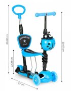 Ecotoys Trotineta 5 in 1 cu maner parental reglabil scaun reglabil 3 roti cu LED greutate suportata 20 kg varsta 3 ani+ albastru