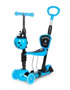 Ecotoys Trotineta 5 in 1 cu maner parental reglabil scaun reglabil 3 roti cu LED greutate suportata 20 kg varsta 3 ani+ albastru