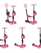 Ecotoys Trotineta 5 in 1 cu maner parental reglabil scaun reglabil 3 roti cu LED greutate suportata 20 kg varsta 3 ani+ roz