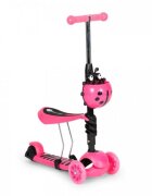 Ecotoys Trotineta 5 in 1 cu maner parental reglabil scaun reglabil 3 roti cu LED greutate suportata 20 kg varsta 3 ani+ roz