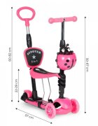 Ecotoys Trotineta 5 in 1 cu maner parental reglabil scaun reglabil 3 roti cu LED greutate suportata 20 kg varsta 3 ani+ roz