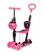 Ecotoys Trotineta 5 in 1 cu maner parental reglabil scaun reglabil 3 roti cu LED greutate suportata 20 kg varsta 3 ani+ roz