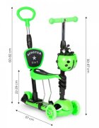 Ecotoys Trotineta 5 in 1 cu maner parental reglabil scaun reglabil 3 roti cu LED greutate suportata 20 kg varsta 3 ani+ verde