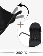 Espiro Carucior pentru copii Flow Black 0-22 kg cu suspensii suport reglabil pentru picioare bara de protectie pivotanta accesorii incluse
