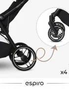 Espiro Carucior pentru copii Flow Black 0-22 kg cu suspensii suport reglabil pentru picioare bara de protectie pivotanta accesorii incluse