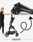 Espiro Carucior pentru copii Pearl Black 0-22 kg pliabil cu suspensii maner reglabil spatar reglabil suport pentru pahar si husa pentru picioare