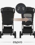 Espiro Carucior pentru copii Pearl Champagne 0-22 kg pliabil cu suspensii maner reglabil spatar reglabil suport pentru pahar si husa pentru picioare