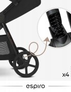 Espiro Carucior pentru copii Wave Pro Black 0-22 kg pliabil cu suspensii spatar reglabil husa pentru picioare si geanta