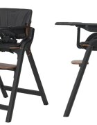 Espiro Scaun de masa pentru copii Allure Black pliabil cu centura de siguranta in 5 puncte bara de protectie ergonomica reglare sezut in 5 pozitii tava dubla detasabila si suport pentru picioare reglabil