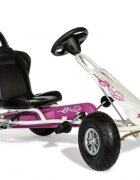Ferbedo Kart Air Runner Flower alb scaun ajustabil functie free-wheel roti pneumatice frana de mana volan cu sunete 102 X 60 X h64 cm