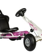 Ferbedo Kart Air Runner Flower alb scaun ajustabil functie free-wheel roti pneumatice frana de mana volan cu sunete 102 X 60 X h64 cm