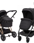 FILLIKID Carucior 2 in 1 pentru copii Fill Elix Black transformabil reversibil cu spatar reglabil si suspensii husa pentru picioare inclusa