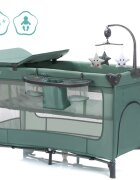 FILLIKID Patut pliabil pentru copii Capri Green cu saltea de infasat organizator carusel muzical intrare laterala cu fermoar