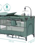 FILLIKID Patut pliabil pentru copii Capri Green cu saltea de infasat organizator carusel muzical intrare laterala cu fermoar