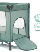FILLIKID Patut pliabil pentru copii Capri Green cu saltea de infasat organizator carusel muzical intrare laterala cu fermoar
