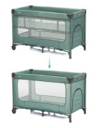 FILLIKID Patut pliabil pentru copii Capri Green cu saltea de infasat organizator carusel muzical intrare laterala cu fermoar