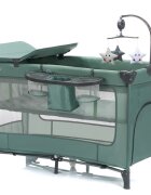 FILLIKID Patut pliabil pentru copii Capri Green cu saltea de infasat organizator carusel muzical intrare laterala cu fermoar