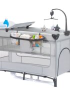 FILLIKID Patut pliabil pentru copii Capri Grey cu saltea de infasat organizator carusel muzical intrare laterala cu fermoar