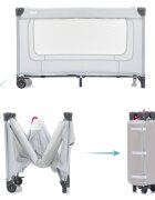 FILLIKID Patut pliabil pentru copii Capri Grey cu saltea de infasat organizator carusel muzical intrare laterala cu fermoar