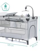 FILLIKID Patut pliabil pentru copii Capri Grey cu saltea de infasat organizator carusel muzical intrare laterala cu fermoar
