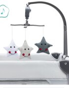 FILLIKID Patut pliabil pentru copii Capri Grey cu saltea de infasat organizator carusel muzical intrare laterala cu fermoar