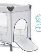 FILLIKID Patut pliabil pentru copii Capri Grey cu saltea de infasat organizator carusel muzical intrare laterala cu fermoar