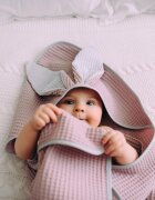 Floo for Baby Prosop de baie din bumbac cu capison si urechiuse Waffle Iepuras Blueberry