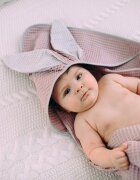 Floo for Baby Prosop de baie din bumbac cu capison si urechiuse Waffle Iepuras Blueberry